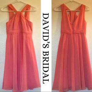 SOLD// David’s Bridal Coral Chiffon Dress (6)